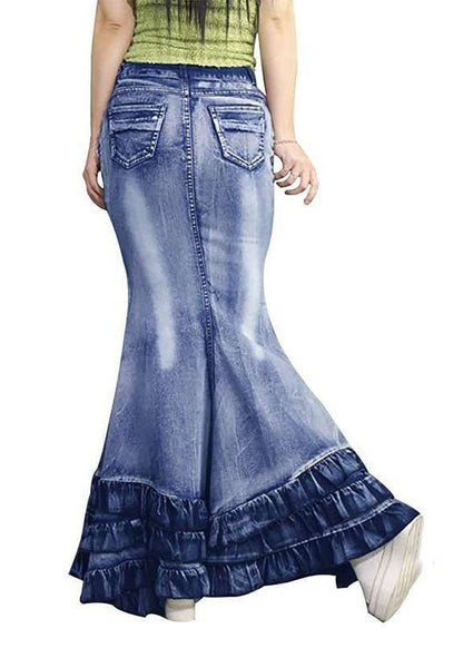 Modern Blue Wrinkled Pockets Patchwork Denim Skirt Summer LY3939 - fabuloryshop