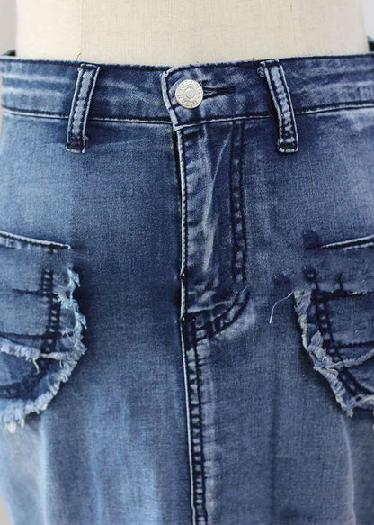 Modern Blue Wrinkled Pockets Patchwork Denim Skirt Summer LY3939 - fabuloryshop