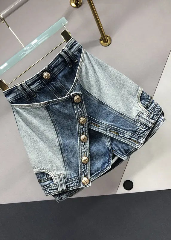 Modern Blue Zip Up Pockets Patchwork Denim Skirts Summer Ada Fashion