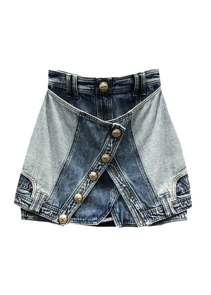 Modern Blue Zip Up Pockets Patchwork Denim Skirts Summer Ada Fashion