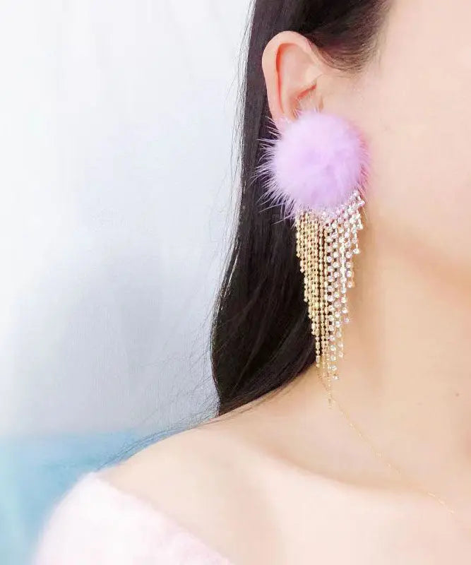 Modern Blue Zircon Tassel Mink Hair Tassel Drop Earrings Ada Fashion