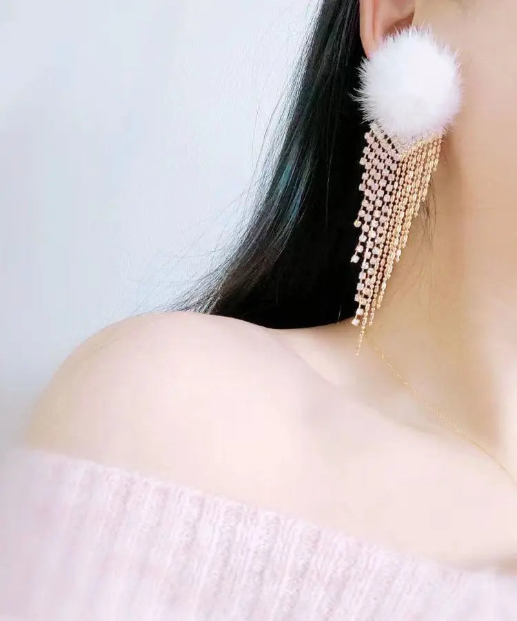 Modern Blue Zircon Tassel Mink Hair Tassel Drop Earrings Ada Fashion