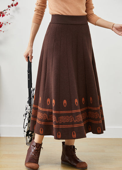 Modern Chocolate Exra Large Hem Print Wool Skirts Fall Ada Fashion