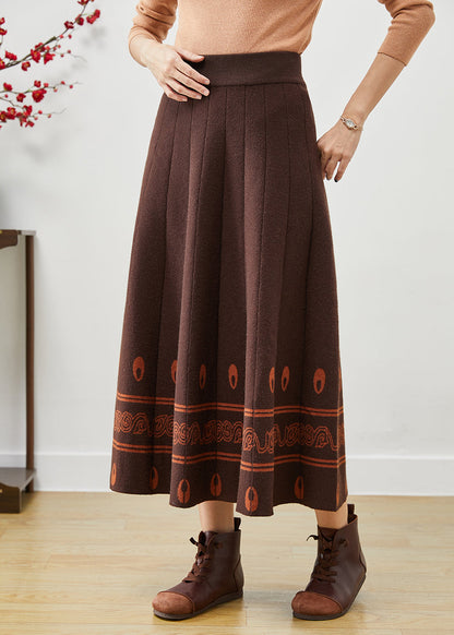 Modern Chocolate Exra Large Hem Print Wool Skirts Fall Ada Fashion