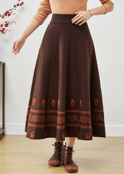 Modern Chocolate Exra Large Hem Print Wool Skirts Fall Ada Fashion