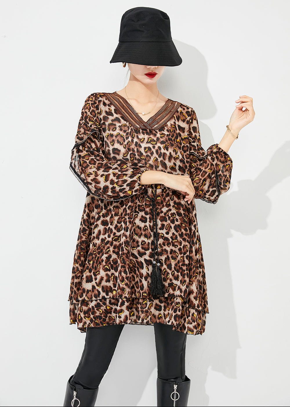 Modern Cinched Leopard Print Chiffon Mini Dresses Spring LY0814 - fabuloryshop