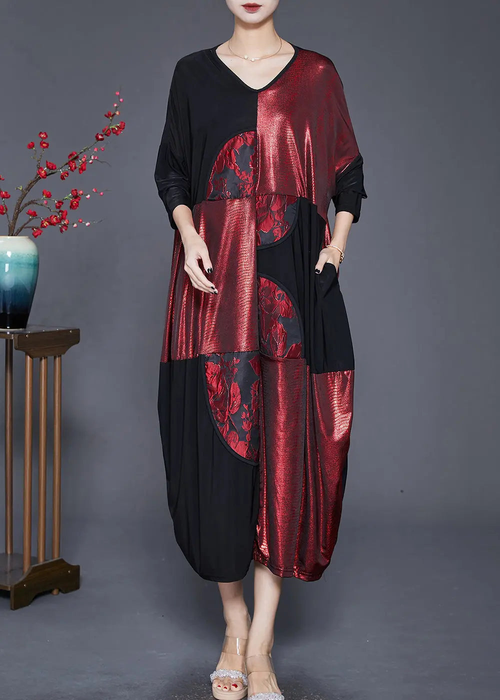 Modern Colorblock Oversized Patchwork Silk Vacation Dresses Fall Ada Fashion