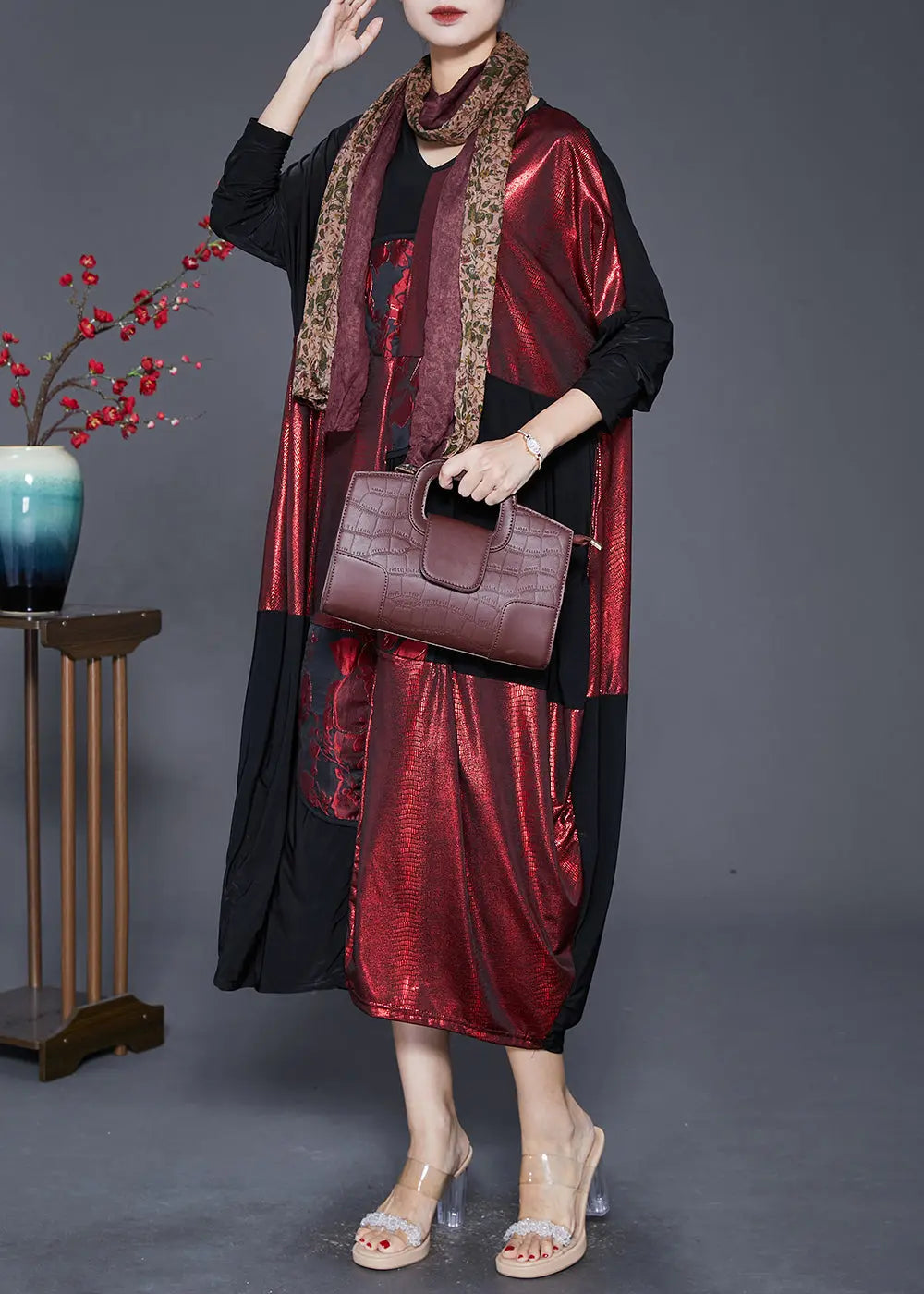 Modern Colorblock Oversized Patchwork Silk Vacation Dresses Fall Ada Fashion