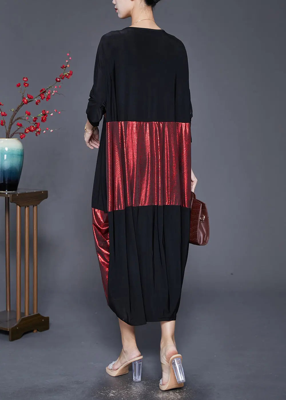 Modern Colorblock Oversized Patchwork Silk Vacation Dresses Fall Ada Fashion