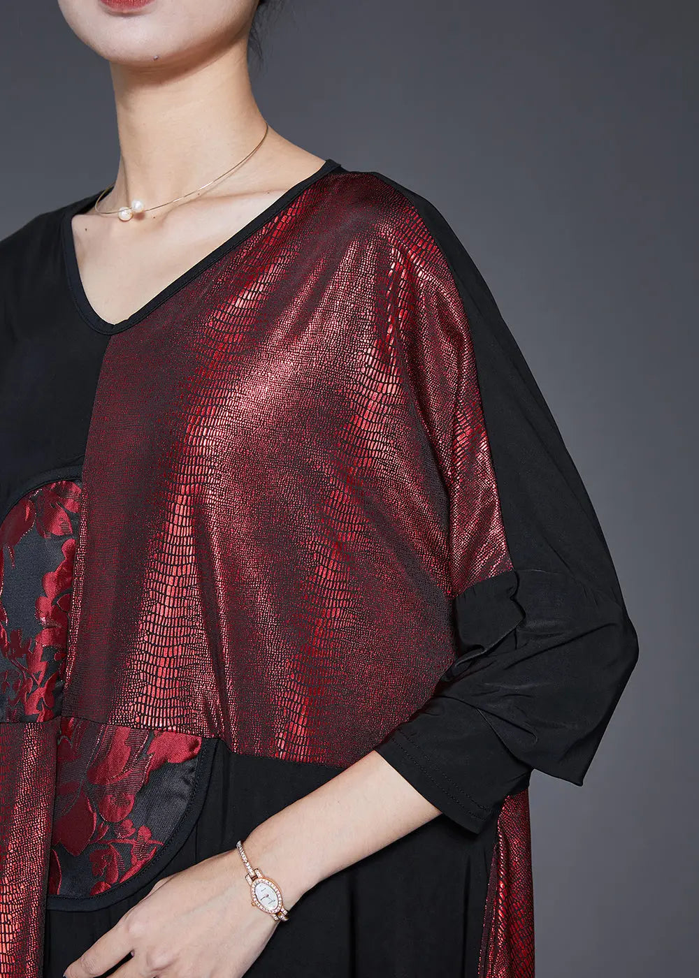 Modern Colorblock Oversized Patchwork Silk Vacation Dresses Fall Ada Fashion