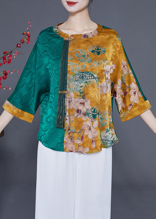 Modern Colorblock Oversized Patchwork Tassel Silk Tops Half Sleeve LY2363 - fabuloryshop