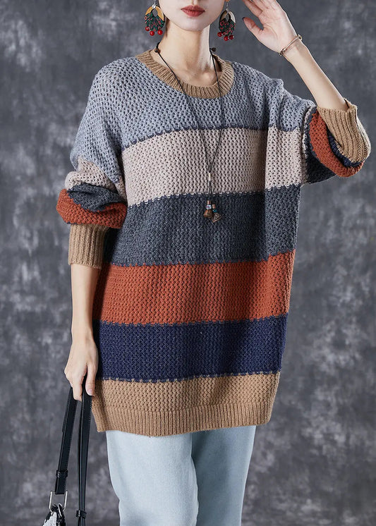 Modern Colorblock Oversized Patchwork Thick Knit Top Winter Ada Fashion