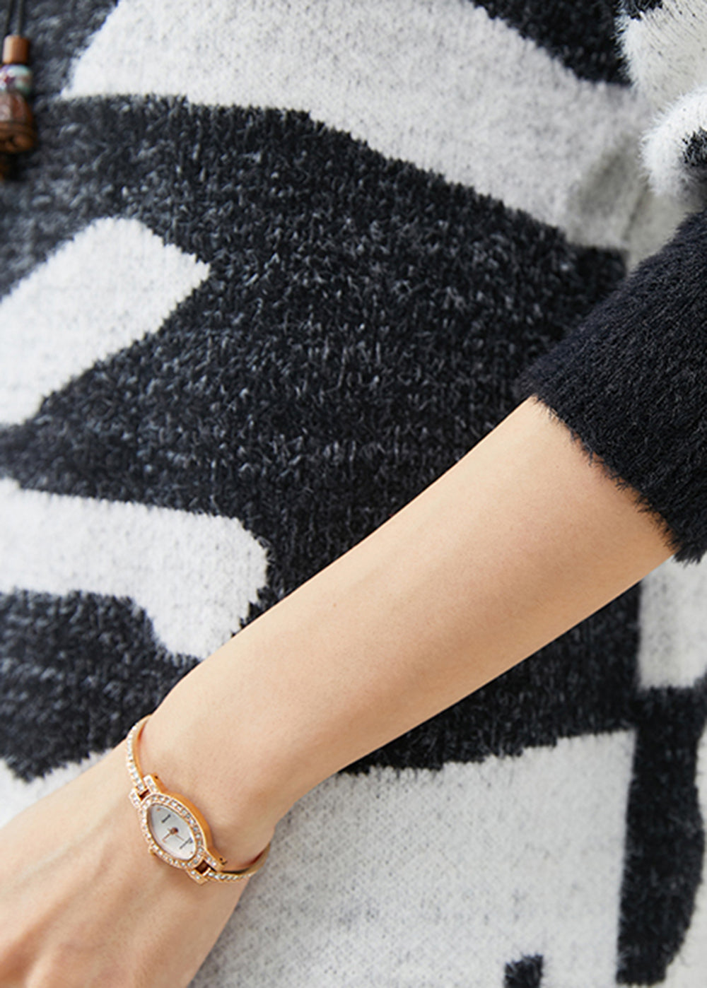 Modern Colorblock Oversized Print Knitted Dress Winter Ada Fashion