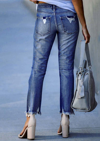 Modern Dark Blue Slim Fit Tassel Denim Pants Summer LY4013 - fabuloryshop