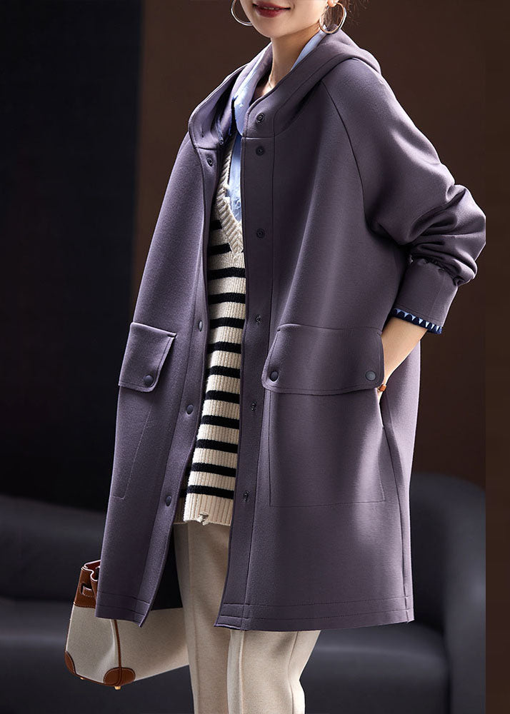 Modern Dark Grey Pockets Patchwork Button Long Hoodie Coat Fall Ada Fashion