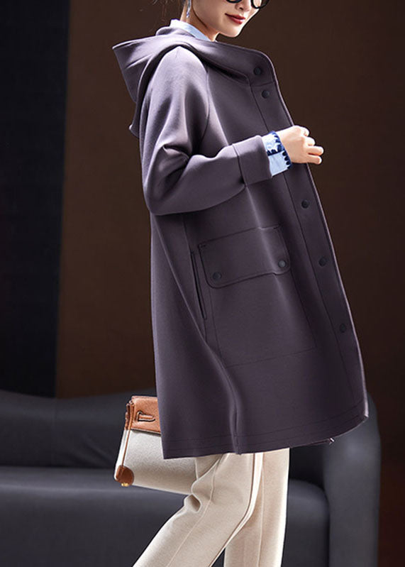 Modern Dark Grey Pockets Patchwork Button Long Hoodie Coat Fall Ada Fashion