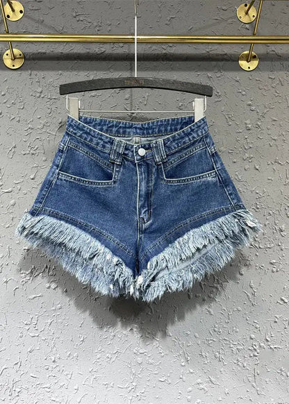 Modern Denim Blue Pockets Patchwork Shorts Summer Ada Fashion