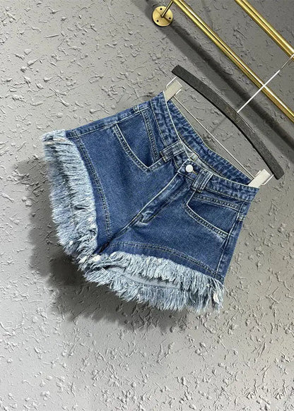 Modern Denim Blue Pockets Patchwork Shorts Summer Ada Fashion