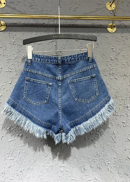 Modern Denim Blue Pockets Patchwork Shorts Summer Ada Fashion