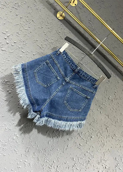 Modern Denim Blue Pockets Patchwork Shorts Summer Ada Fashion