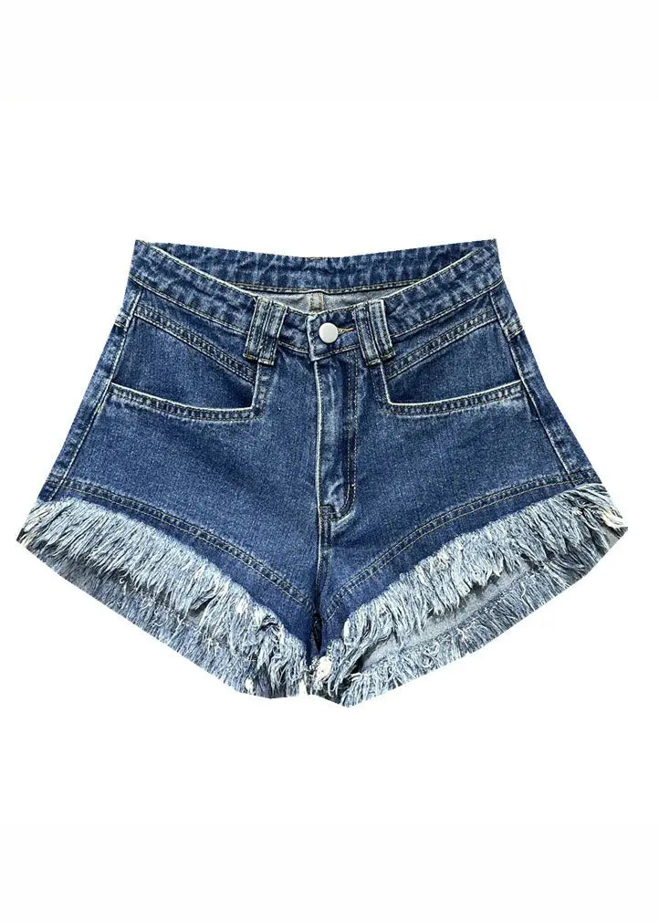Modern Denim Blue Pockets Patchwork Shorts Summer Ada Fashion