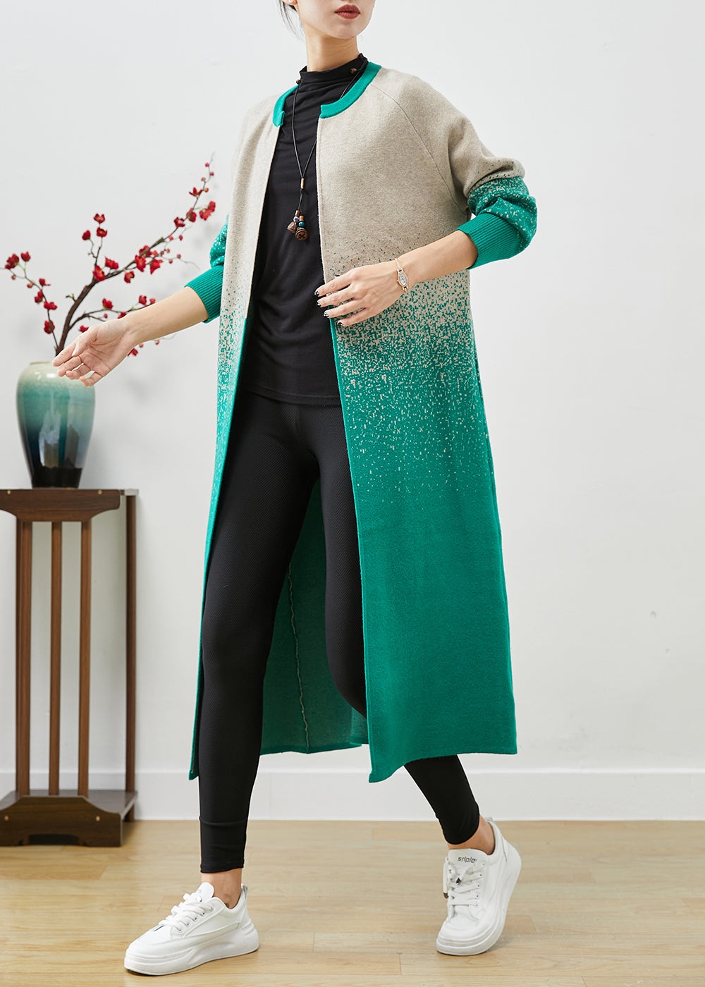 Modern Gradient Color Silm Fit Thick Knit Trench Coats Fall Ada Fashion