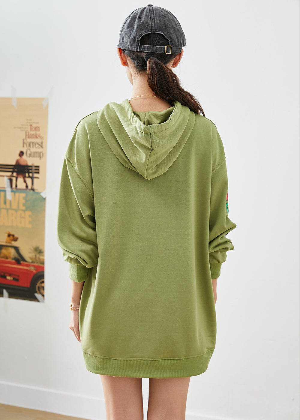 Modern Green Hooded Cartoon Print Cotton Sweatshirts Top Fall Ada Fashion