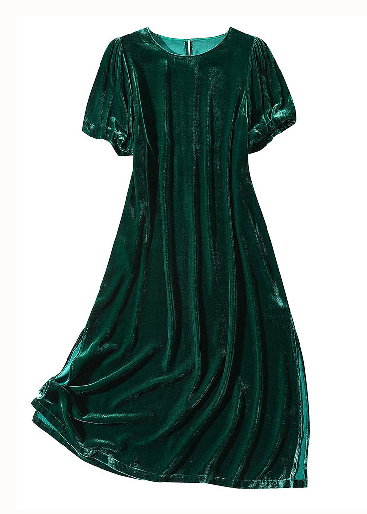 Modern Green O Neck Patchwork Side Open Silk Velour Dresses Summer LY0034 - fabuloryshop