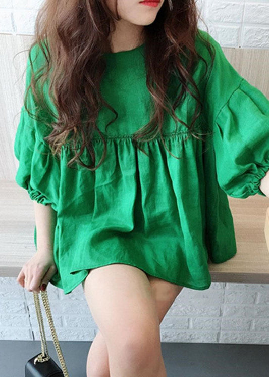 Modern Green O Neck Wrinkled Patchwork Cotton Tops Summer LY1314 - fabuloryshop