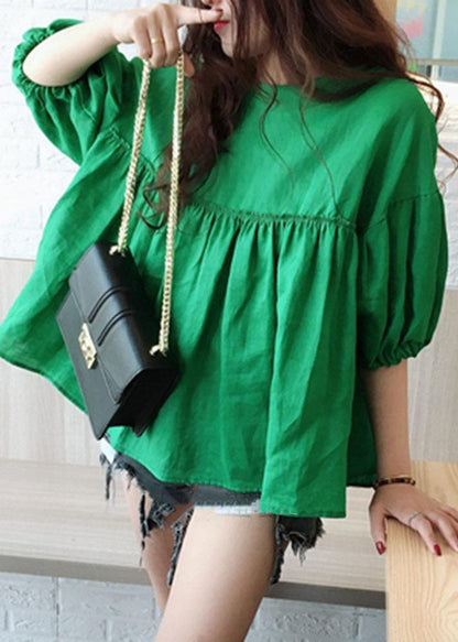 Modern Green O Neck Wrinkled Patchwork Cotton Tops Summer LY1314 - fabuloryshop