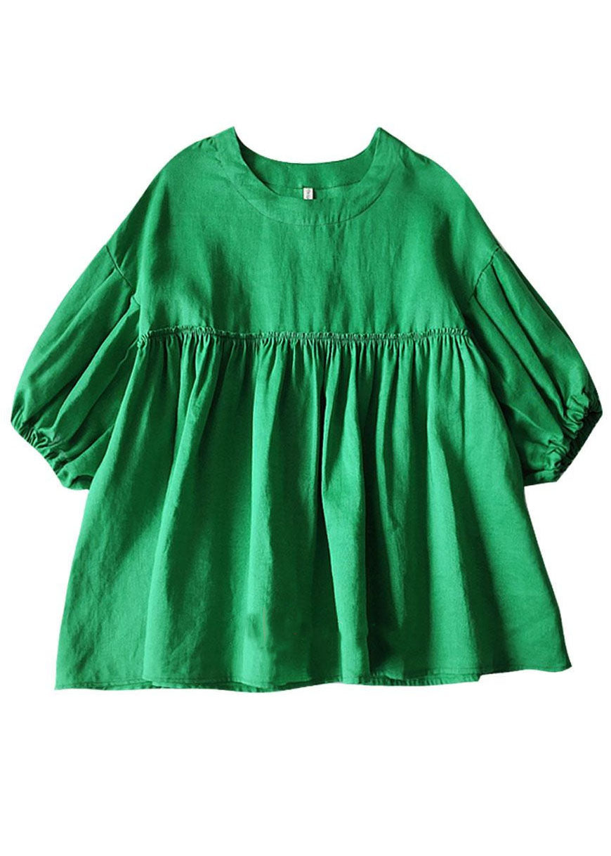 Modern Green O Neck Wrinkled Patchwork Cotton Tops Summer LY1314 - fabuloryshop