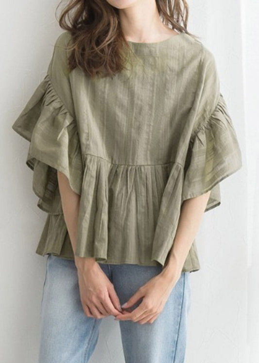 Modern Green Patchwork Wrinkled Shirt Half Sleeve LY2194 - fabuloryshop