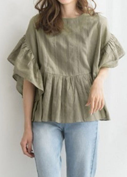 Modern Green Patchwork Wrinkled Shirt Half Sleeve LY2194 - fabuloryshop