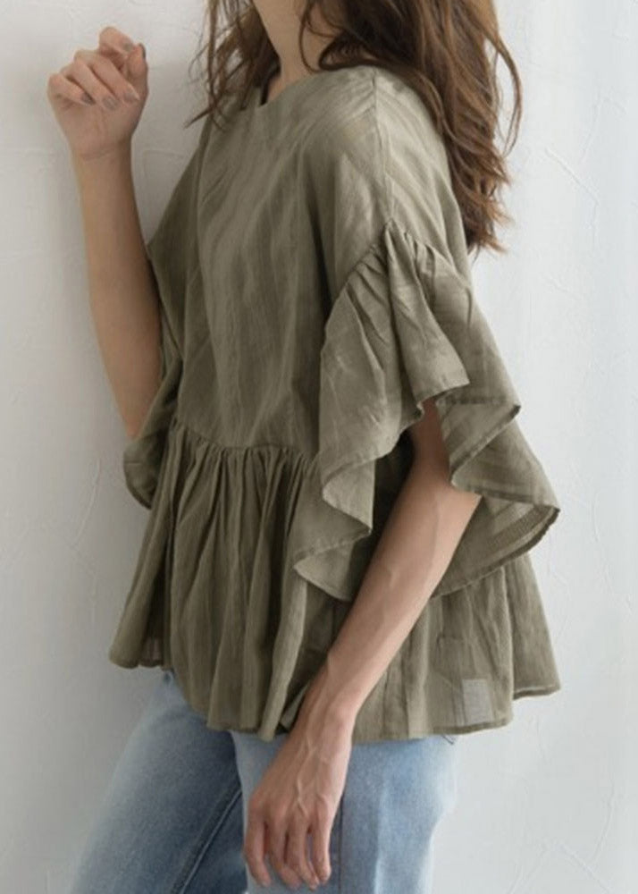 Modern Green Patchwork Wrinkled Shirt Half Sleeve LY2194 - fabuloryshop