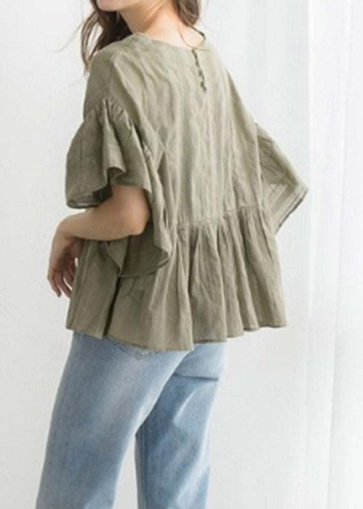 Modern Green Patchwork Wrinkled Shirt Half Sleeve LY2194 - fabuloryshop