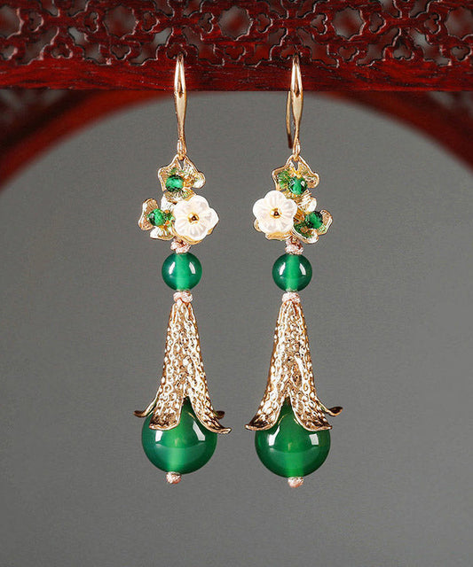 Modern Green Sterling Silver Pearl Shell Flower Agate Drip Drop Earrings LY2008 - fabuloryshop