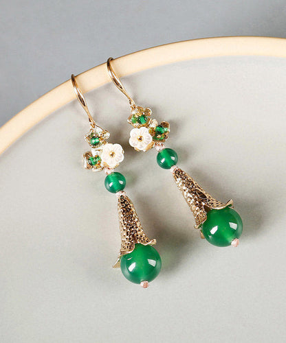 Modern Green Sterling Silver Pearl Shell Flower Agate Drip Drop Earrings LY2008 - fabuloryshop