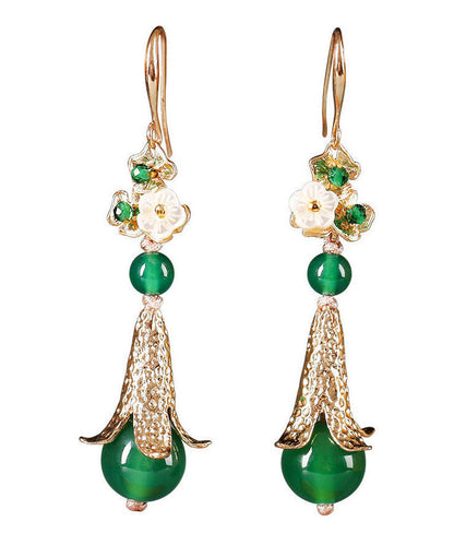 Modern Green Sterling Silver Pearl Shell Flower Agate Drip Drop Earrings LY2008 - fabuloryshop