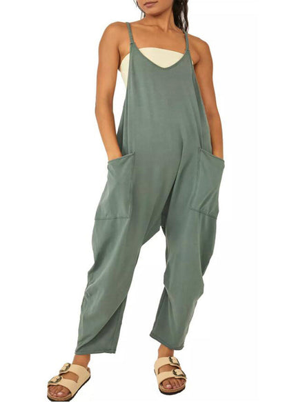 Modern Green V Neck Patchwork Solid Jumpsuit Summer LY1955 - fabuloryshop