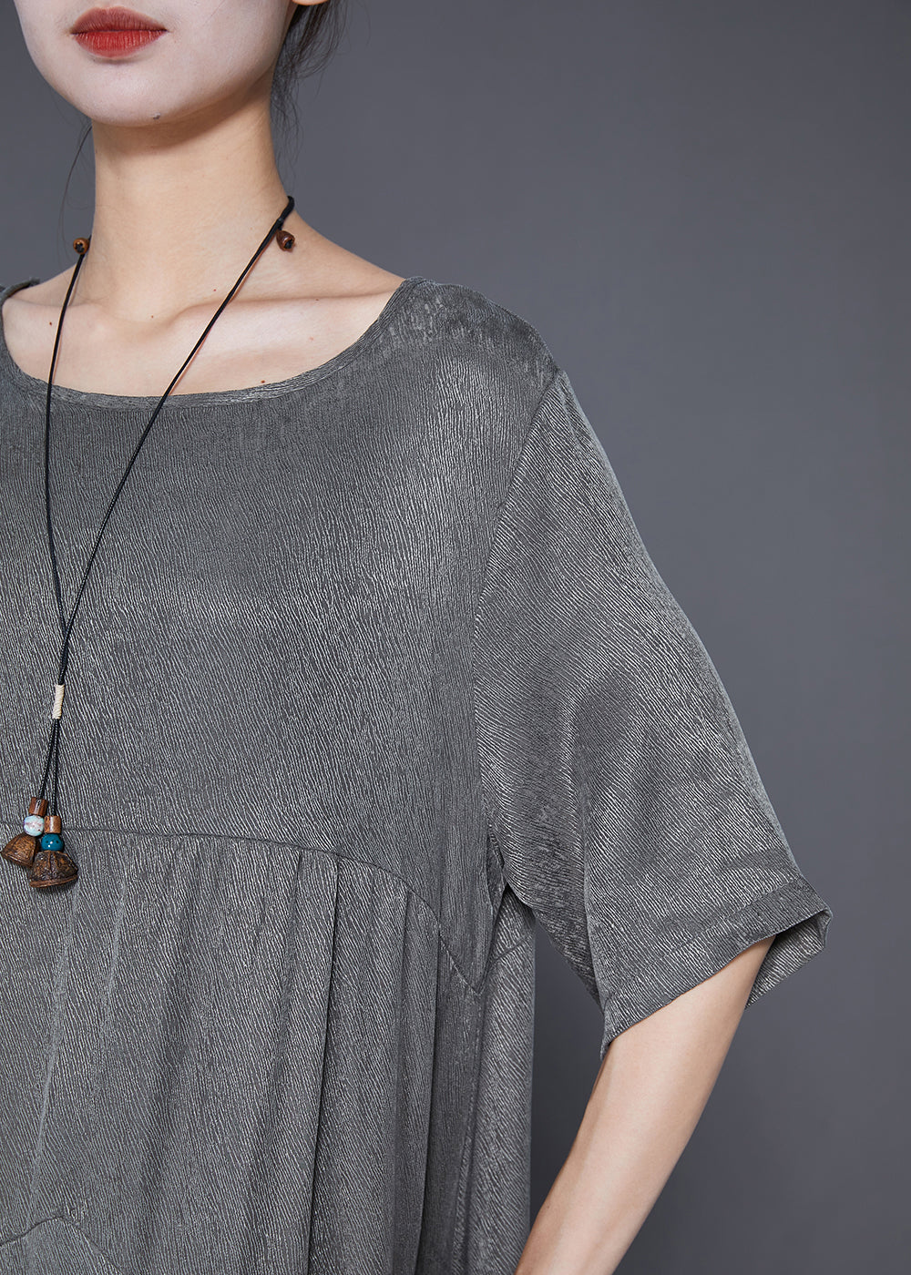 Modern Grey Asymmetrical Patchwork Silk Robe Dresses Summer Ada Fashion