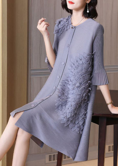 Modern Grey O-Neck Nail Bead A Line Dress Summer LY2785 - fabuloryshop