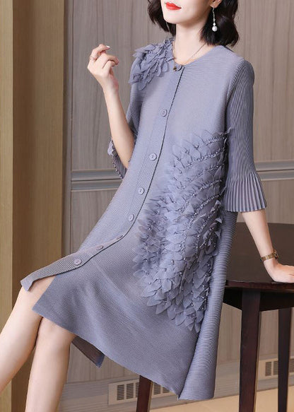 Modern Grey O-Neck Nail Bead A Line Dress Summer LY2785 - fabuloryshop