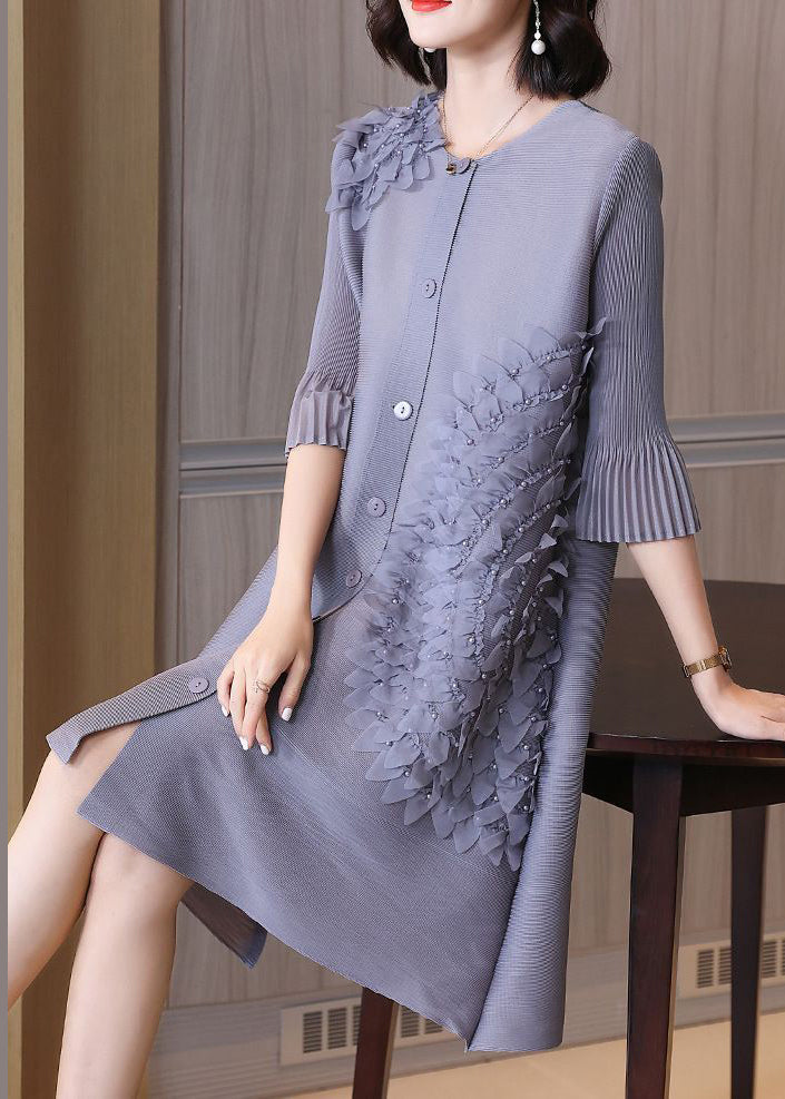 Modern Grey O-Neck Nail Bead A Line Dress Summer LY2785 - fabuloryshop