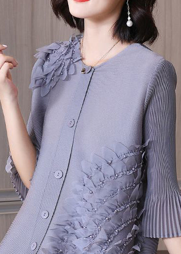 Modern Grey O-Neck Nail Bead A Line Dress Summer LY2785 - fabuloryshop