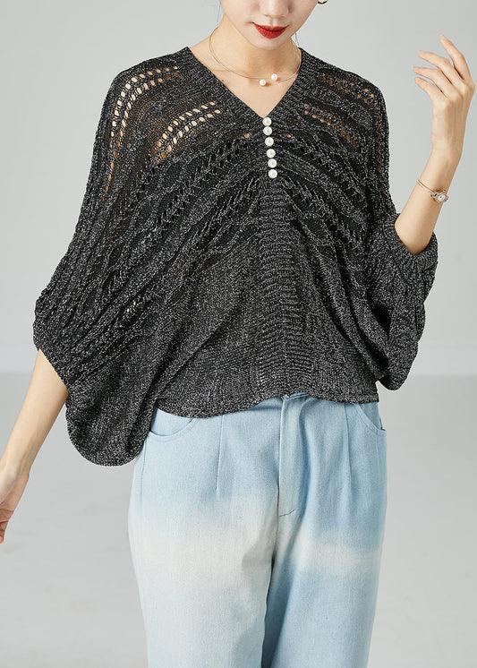 Modern Grey Oversized Hollow Out Knit Tops Batwing Sleeve LY2422 - fabuloryshop