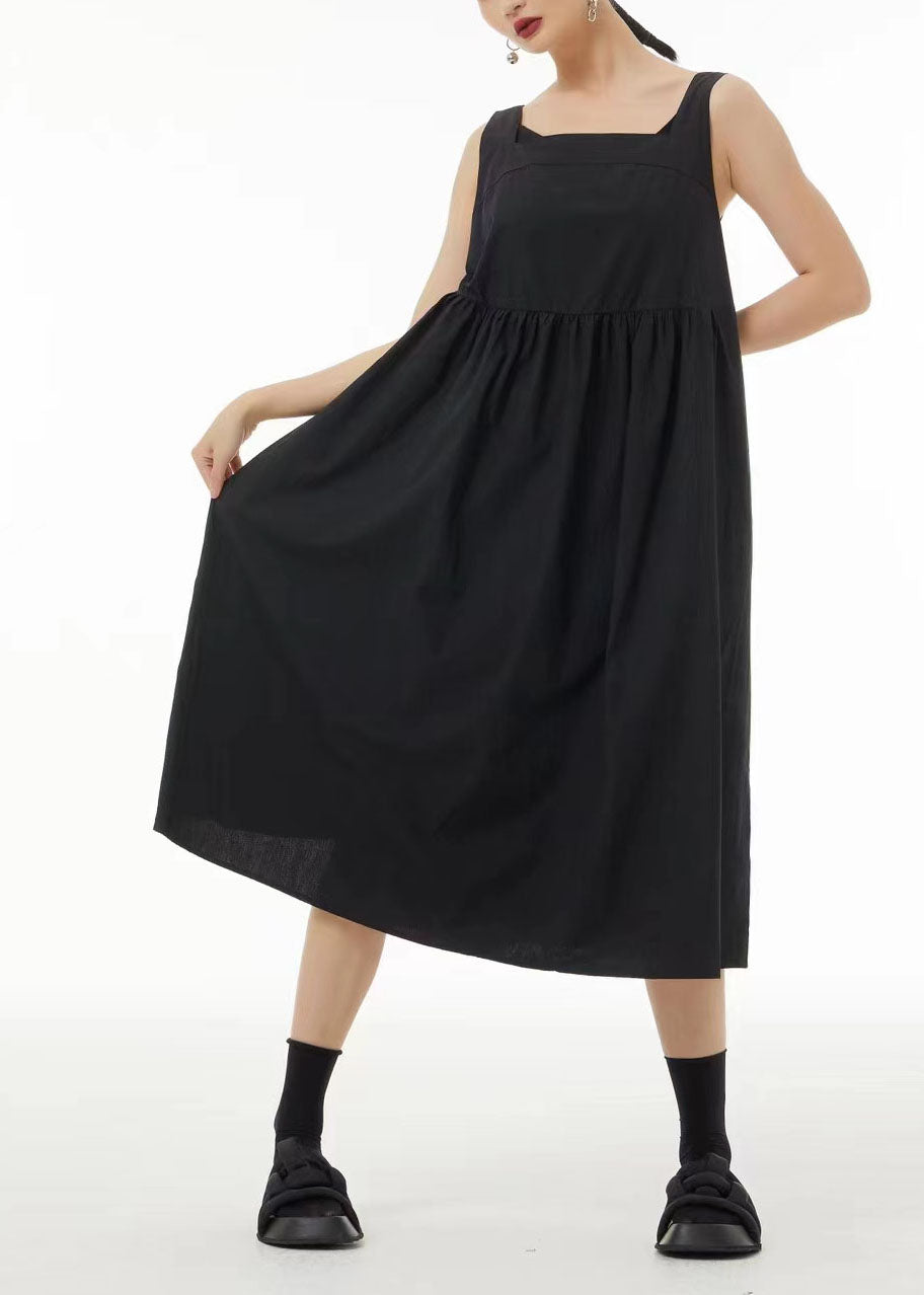 Modern Khaki Backless Patchwork Cotton A Line Dress Sleeveless TS1075