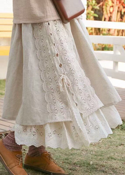 Modern Khaki Lace Patchwork Skirts - fabuloryshop