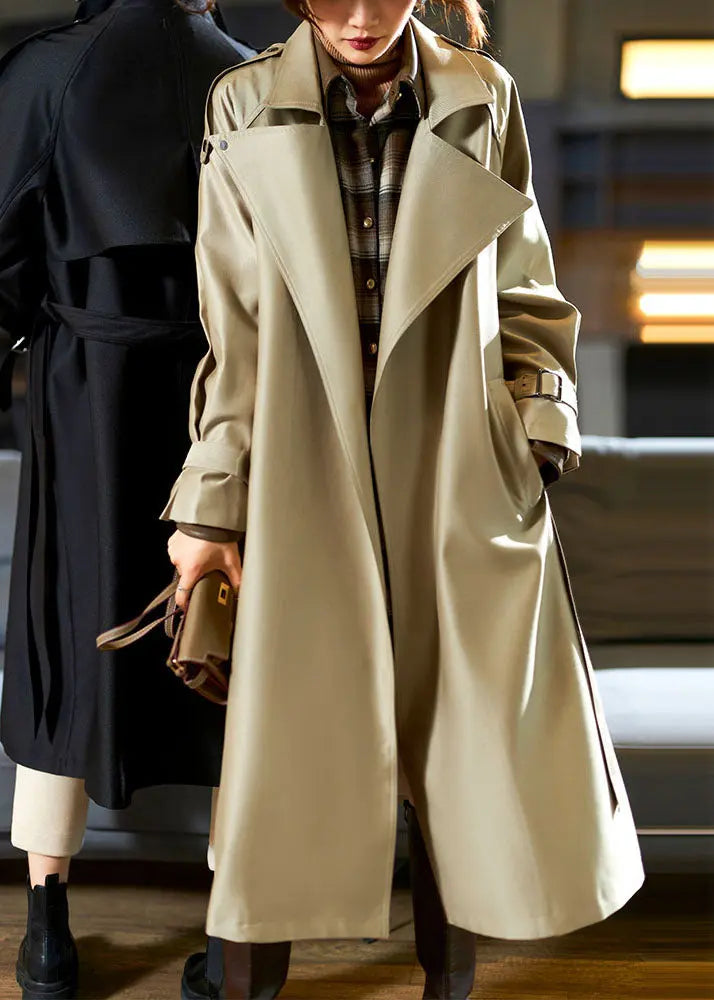 Modern Khaki Notched Pockets Sashes Trench Coat Fall Ada Fashion