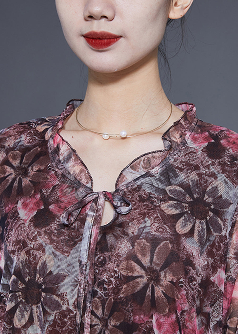 Modern Khaki Ruffled Print Chiffon Beach Dress Bracelet  Sleeve LY1105 - fabuloryshop