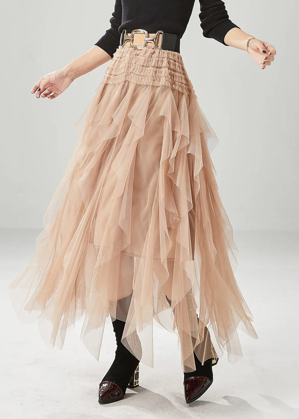 Modern Khaki Ruffled Tulle Skirts Summer Ada Fashion